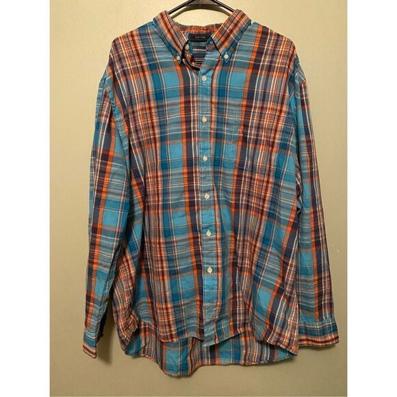 Saddlebred Orange And Blue Plaid Button Down Long Sleeve Top Size XL - Picture 1 of 6
